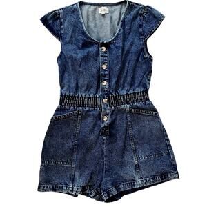 BIBI DISTRESSED Washed DENIM ROMPER sz Medium front pockets country summer fall